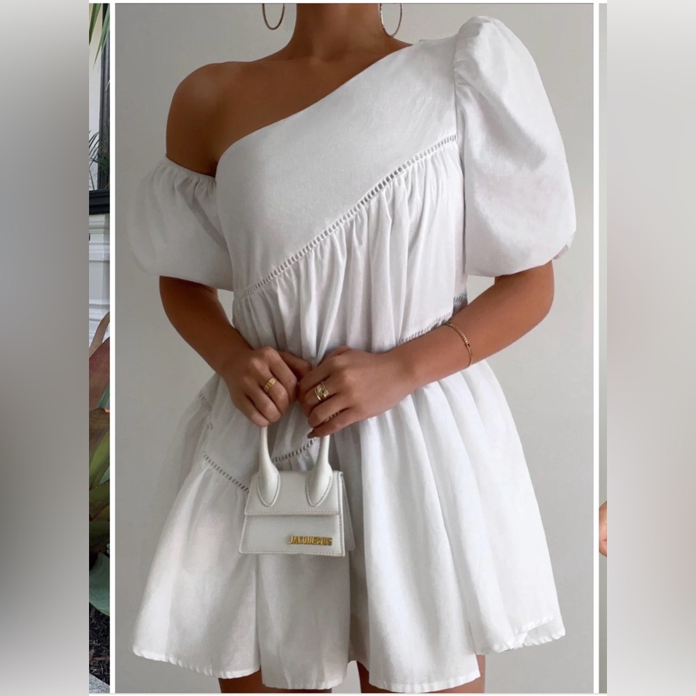 Showpo Harleen Mini Dress - White One-Shoulder